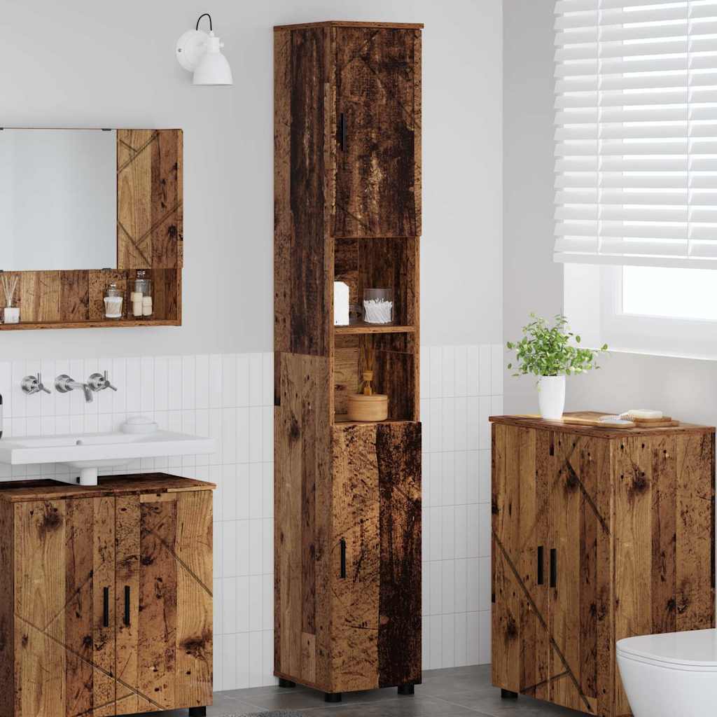 Bathroom Cabinet with Storage and Door Reclaimed Wood Look 30 x 35 x 192 cm