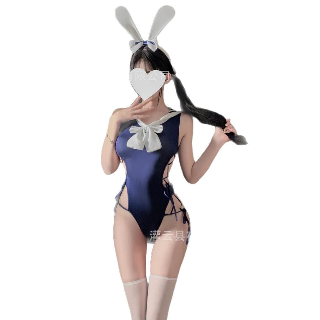 Night Cat Bunny Pure Erotic Lingerie Cute Sweet Onesie Bow Seduction College Uniform Free Set