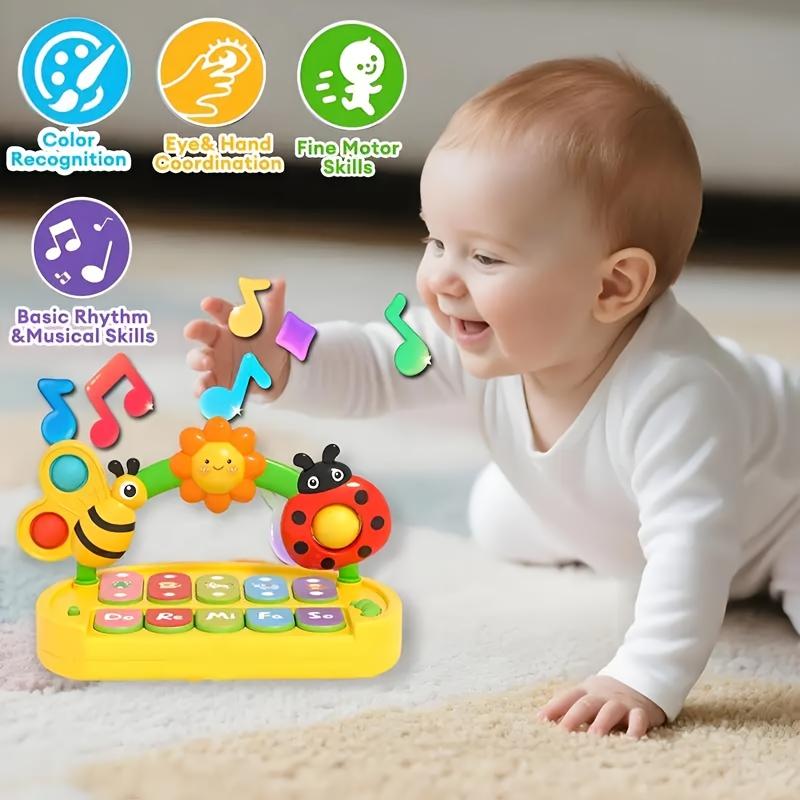 פסנתר צעצוע מוזיקלי עם 4 מצבים בנושא חרקים, עם אורות, כלי לתרגול אצבעות לתינוקות, פעוטות, מקלדת אלקטרונית לאימון חושי, מופעל על ידי סוללות