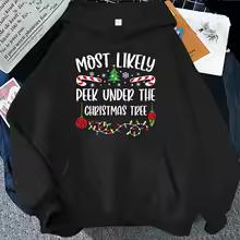 Christmas Most Likely Graphic Hoodies Funny Slogan Xmas Light Print Sweatshirts Family Friends Matching Holiday Party Hoodies