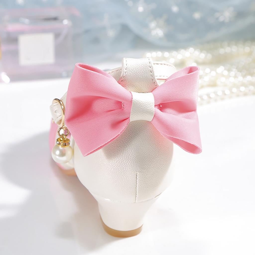 Kids Leather Shoes For Girls Knot Banquet Party Children High Heel Shoe Kids Girls Sandals Student Crystal Princess Shoes