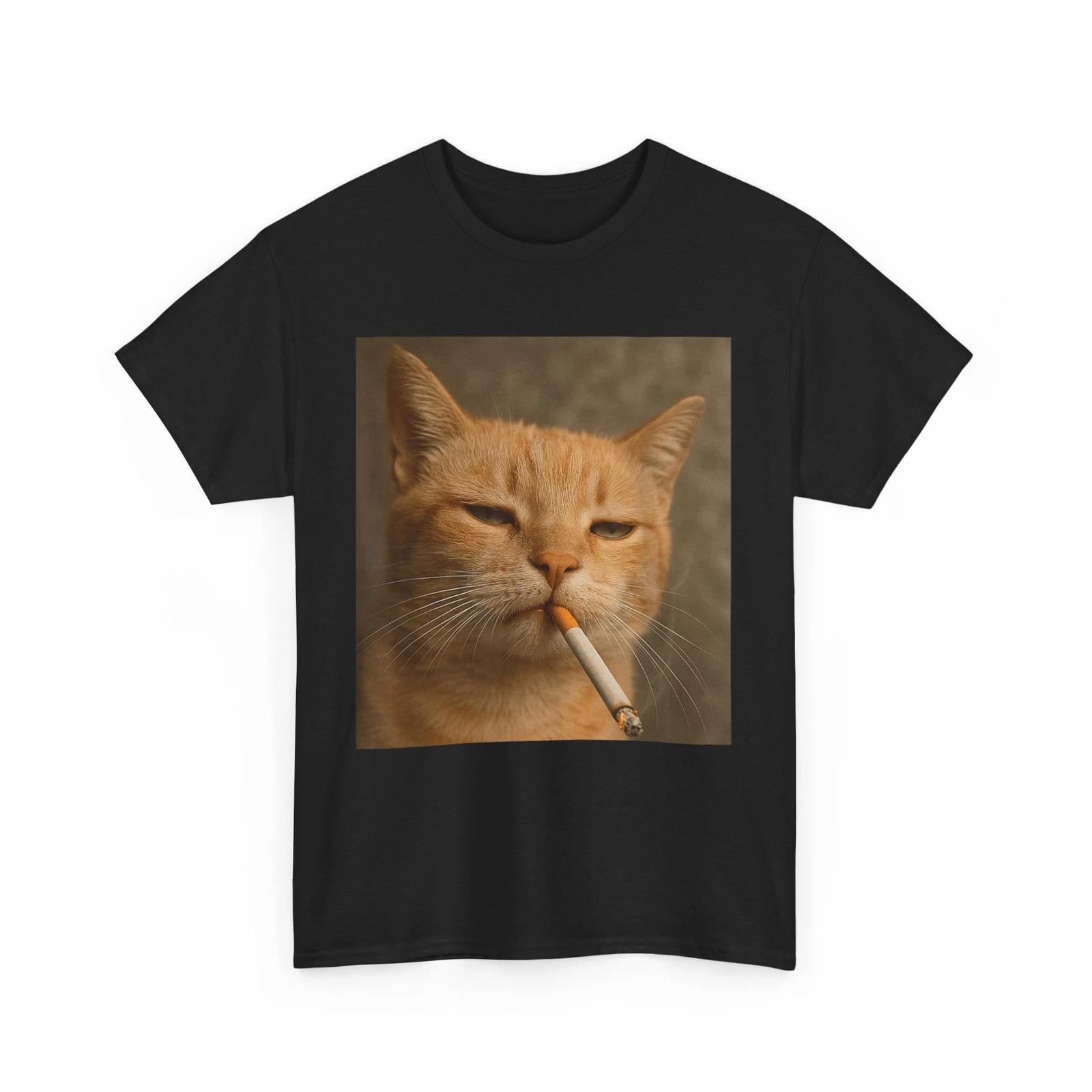 Cat Meme Funny T-Shirt, Smoking Cat Cigarette Shirt S