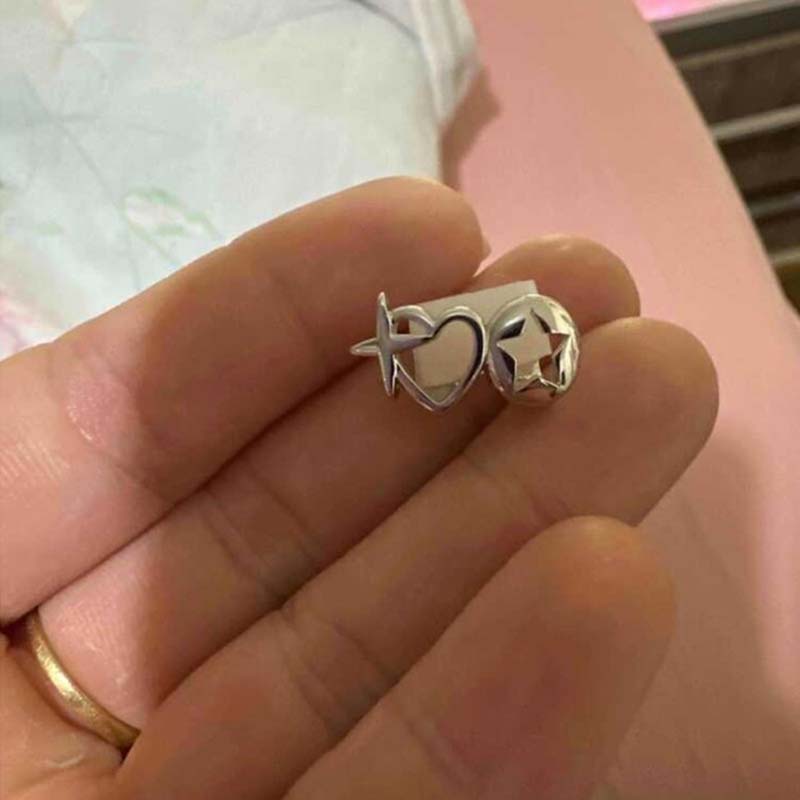 Punk Hip Hop Hollow Heart Teeth Caps for Women Men Vintage Silver Double Love Star Tooth Grills Couple Jewelry Accessories