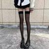 Lolita Mädchen Gothic Punk Durchsichtig Über Knie Rot Breite Kante Lange Socken JK Kostüme Damen Sexy Oberschenkelhoch Netzstrümpfe