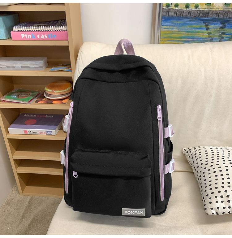 Schoolbag Solid Color Korean Version Backpack Bag 1011 New School Bag Female Junior High School Student College Backpack Female Double Vertical Pull