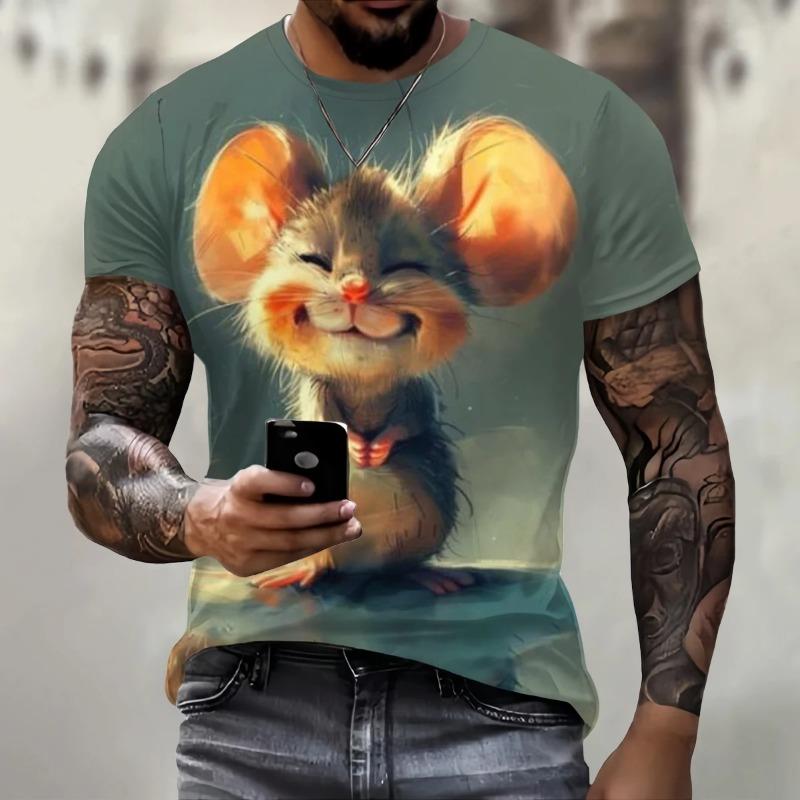 Men's 3D Printed Cat And Dog Play Pattern T-shirt Breathable Round Neck Short-sleeved Summer Casual Top Outdoor Casual wear