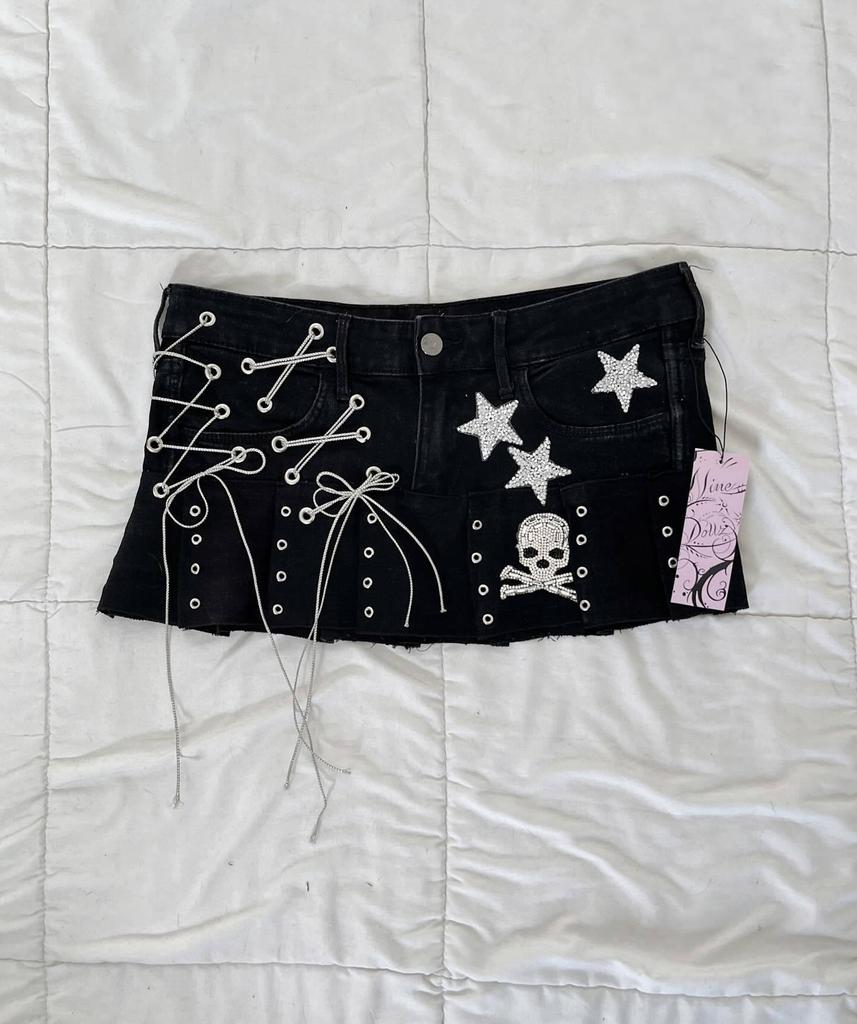 2026 Punk Streetwear Star Print Denim Collage Skirt