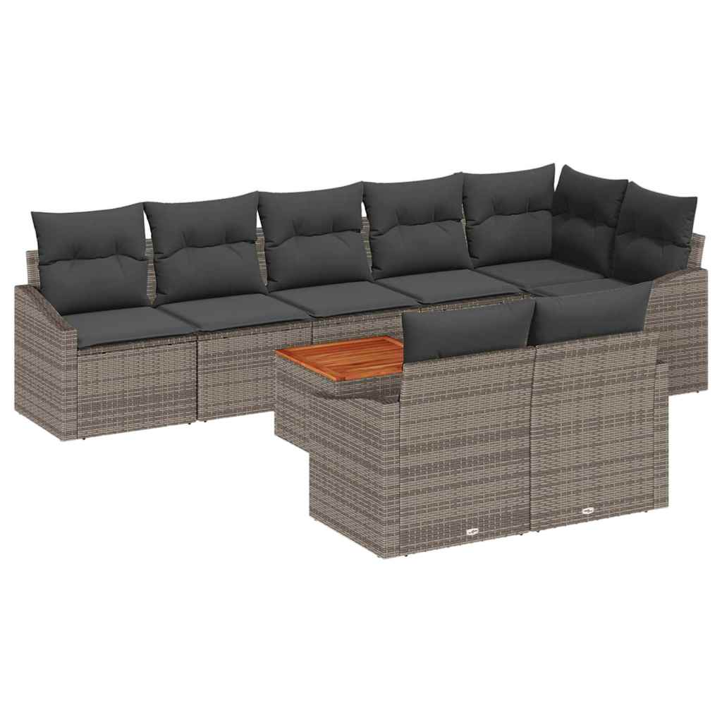Garden Sofa Set with Storage 9 Pcs Grey Poly Rattan