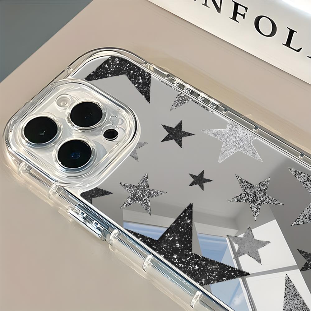 Shining Star Pattern Back Mirror Phone Case For iPhone 17 Pro Max 11 12 13 14 15 16 7 8 Plus Air X XR XS Shockproof Soft Cover