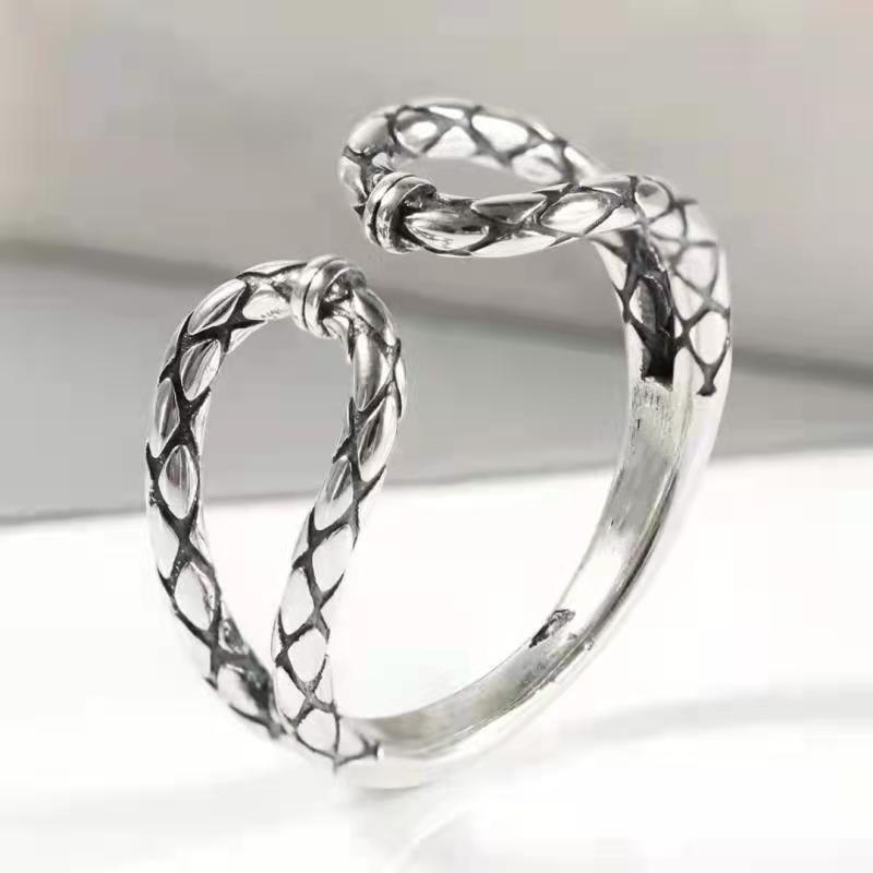 Adjustable Sterling Snake Texture Ring Women Men Vintage Geometric Statement Jewelry