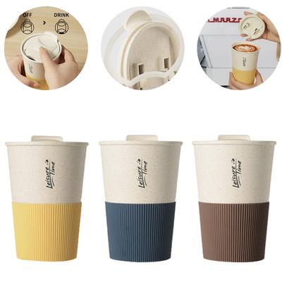 400ML Coffee Mug With Lids Wheat Straw Silicone Milk Tea Travel Bottle Reusable Portable Juice Cup Dishwasher Safe Coffee Mug
