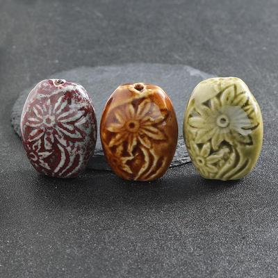 Large Retro Carved Ceramic Barrel Bead for DIY Necklace Pendants
