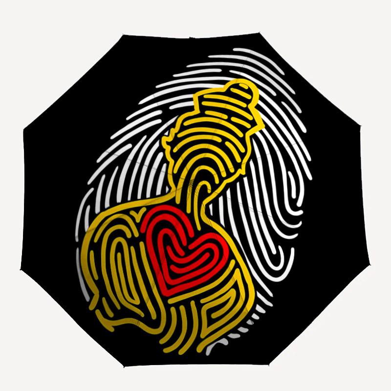 

1pc Fingerprint Heart Automatic Open/Close Umbrella Compact Folding Umbrella, All-Season Portable Umbrella for Women/Men F1124221