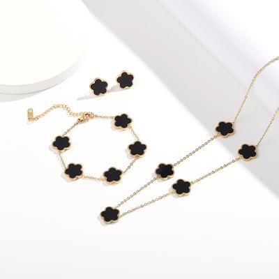 ALTERA 2023 High Quality Stainless Steel Luxury Five Leaf Flower Pendant Zircon Set/3pcs for Women Clover Bracelet Zircon Gift