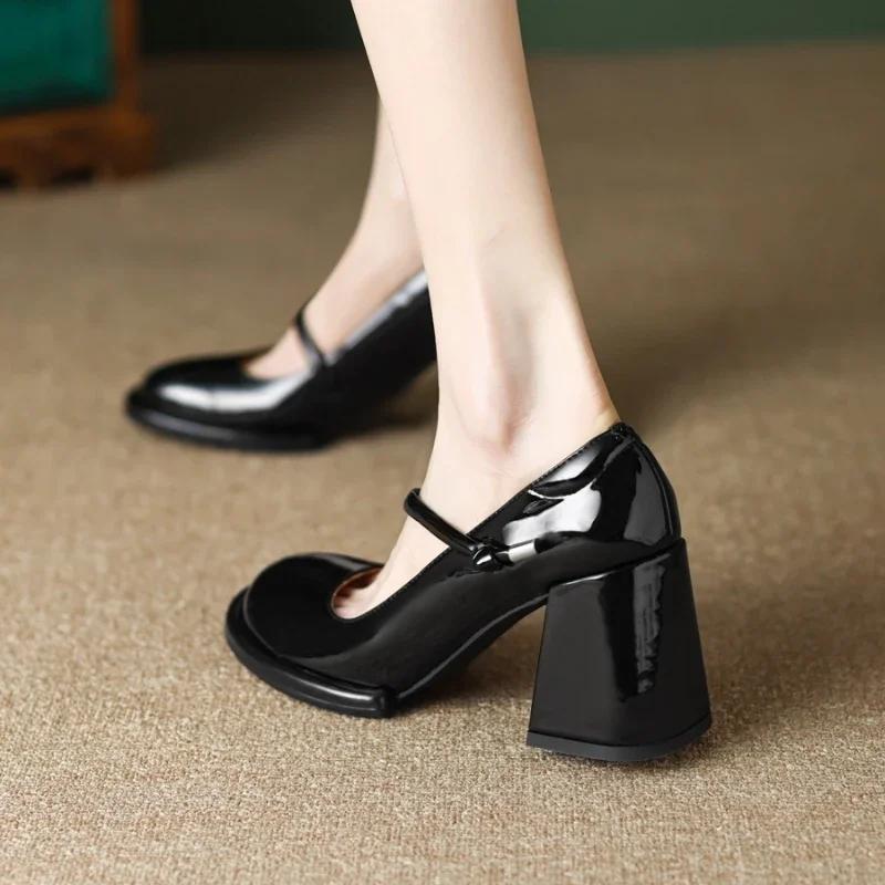 Women Mary Jane Shoes High Heels Elegant Sandals Chunky 2025 Summer Shallow Pumps Party Shoes New Dress Ladies Shoes
