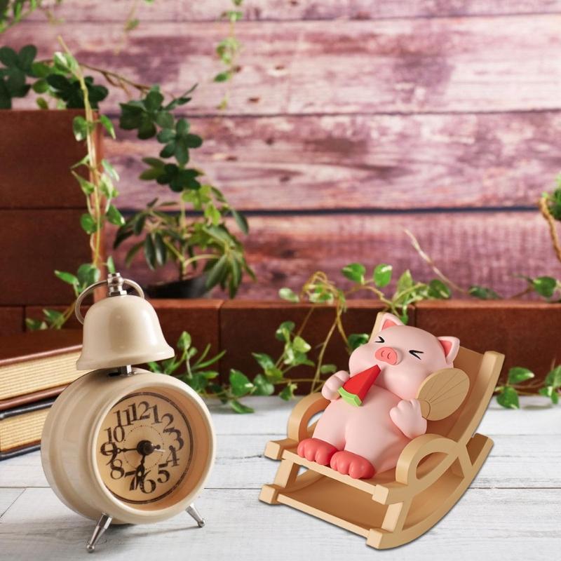 Miniature Animal Figure on Rocking Chair Resins Sculpture Phone Stand for Desk Ornament and Living Room Decoration
