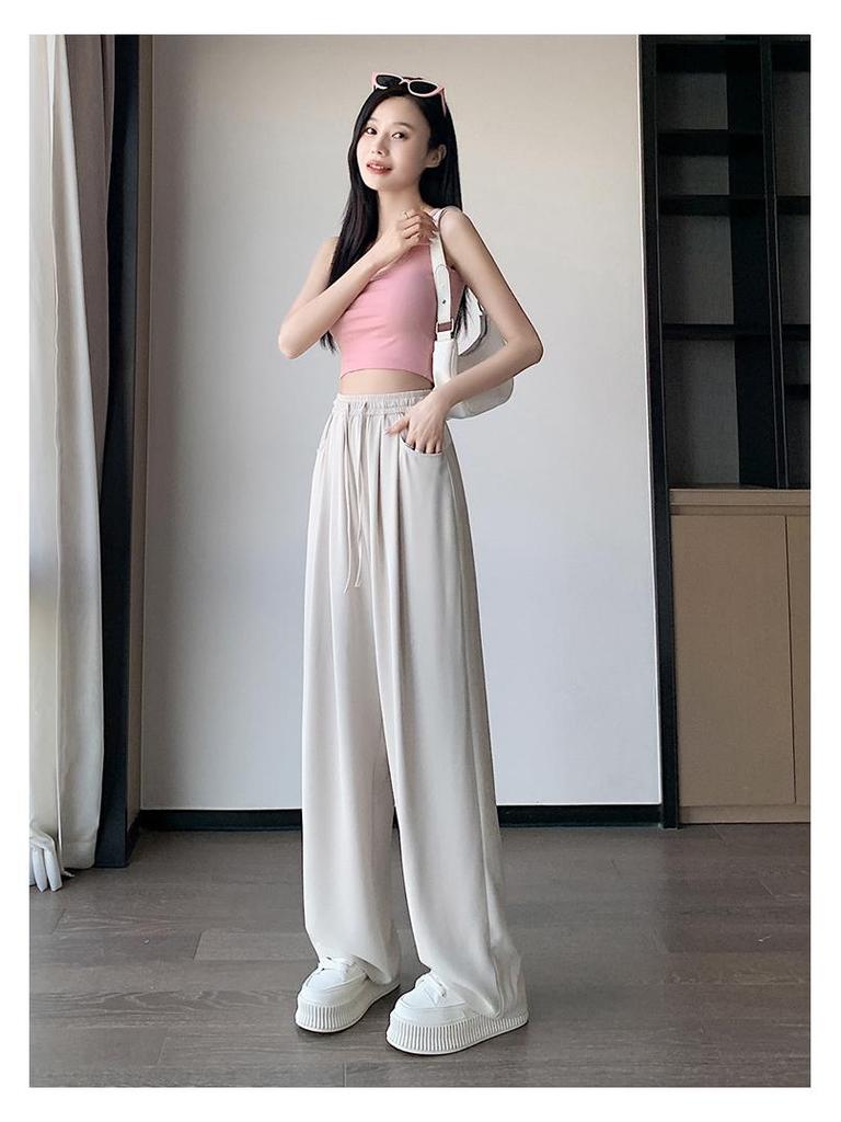 Women's High-Waist Summer Silk Wide-Leg Floor-Length Pants, Versatile & Slimming (Style 66248#)