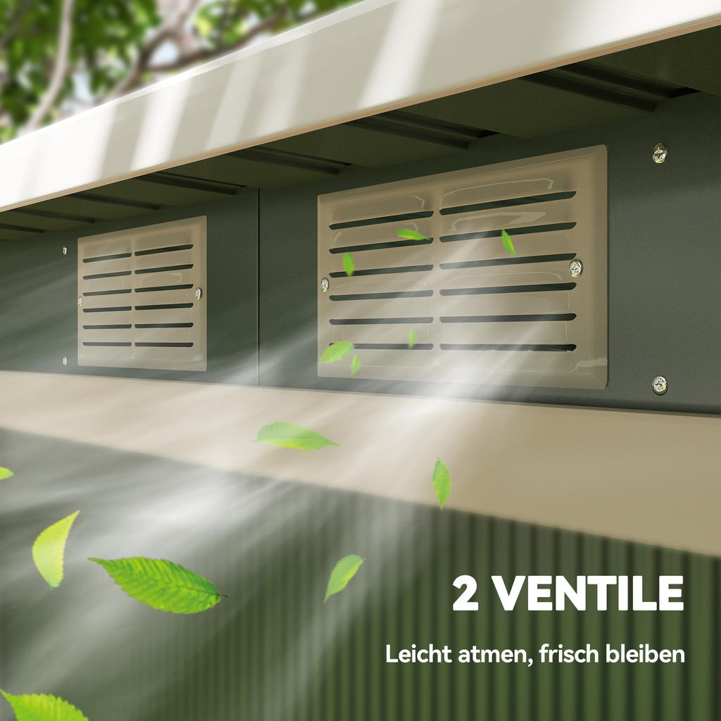 Metall-Werkzeughaus 6,3m³ 280x130x172cm Werkzeugschuppen mit Pultdach Schiebetür Wetterfestes Gartenhaus Outdoor Gartenhaus Schrank für Hinterhof Outdoor