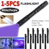 1-5PCS 395nm Pen Flashlight IPX4 Waterproof LED Ultraviolet Torch with Clip Banknote Pet Urine Stains Detector Pocket Torch Lamp