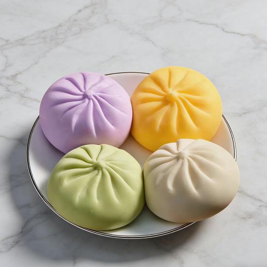 1/2/3/4Pcs Stress Relief Steamed Bun Toy with Steamer Simulation Stuffed Bun Squeeze Sensory Toy Soft TPR