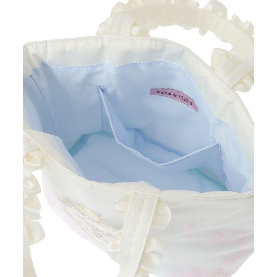 Maison de FLEUR Marie Petal Pearl Ruffled Handle Mini Tote Bag Off-White