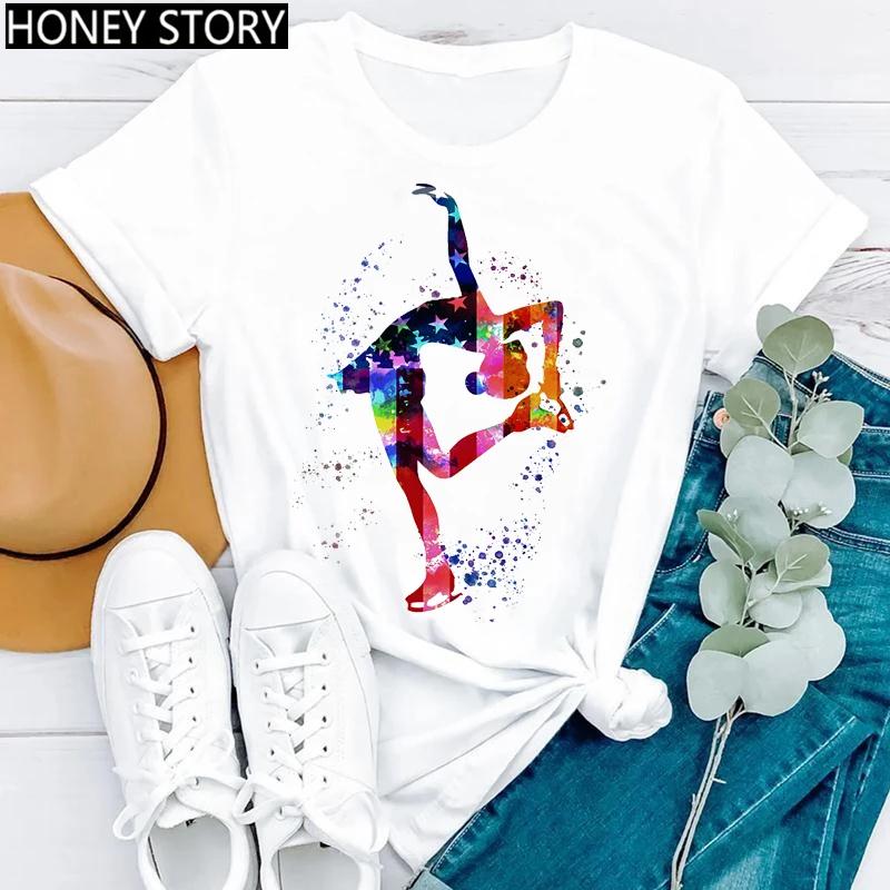 Gymnastik Ballerina Tänzerin T-Shirt Aquarell Gymnastik Ballett Tänzerin Druck T-Shirt Frauen Grafik T-Shirts Ästhetische Kleidung