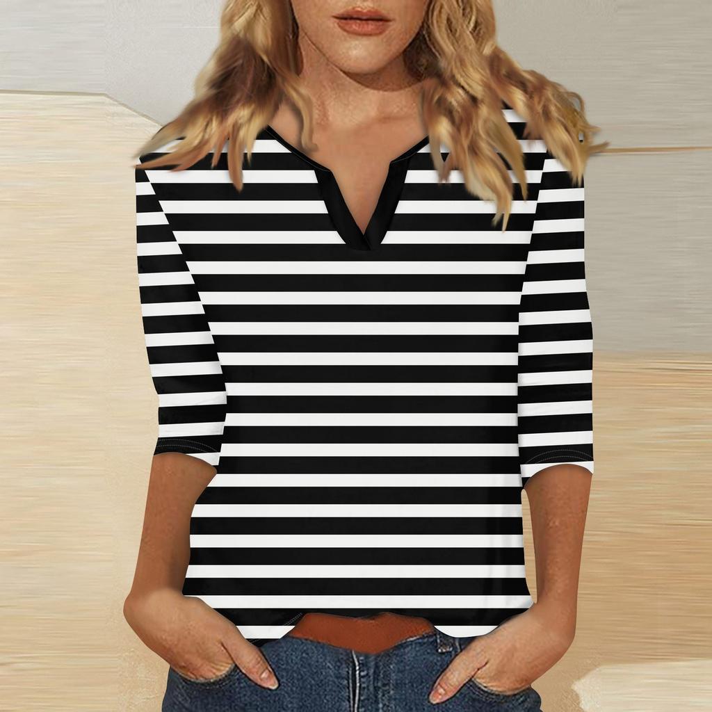 Women's Stand Collar 3/4 Sleeve Printed Top T-shirt