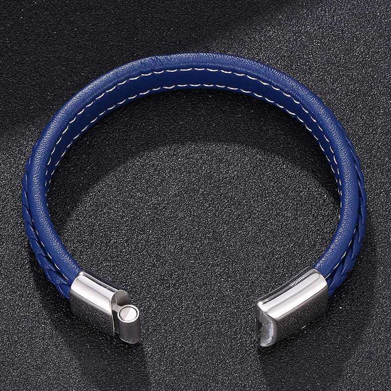 Punk Leather Bracelet For Men Stainlees Steel Clasp Cuff Bracelets & Bangles Male Jewelry Gifts