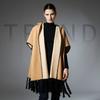 Damen Kapuzen-Fransen-Schal-Umhang, Doppelseitiger Poncho 90×80cm Warme Oberbekleidung Mit Dekorativer Nahtkante