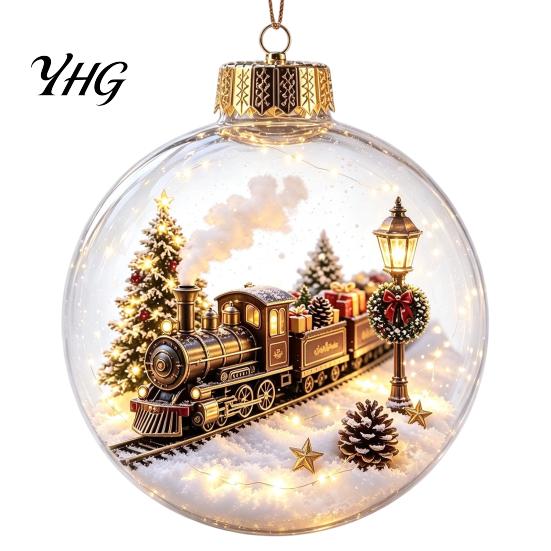 Glowing Christmas Tree Ornaments Lighted Ball Ornaments, 3D Miniature Scene Hanging with Warm LED Led Globes Light, Clear Acrylic Bauble Decoration