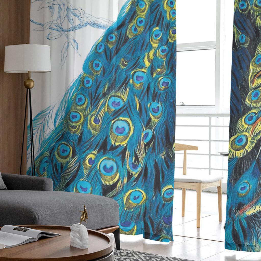 Elegant White Peacock Feather Tulle Curtains For Living Room Bedroom Kitchen Window Decor Sheer Voile