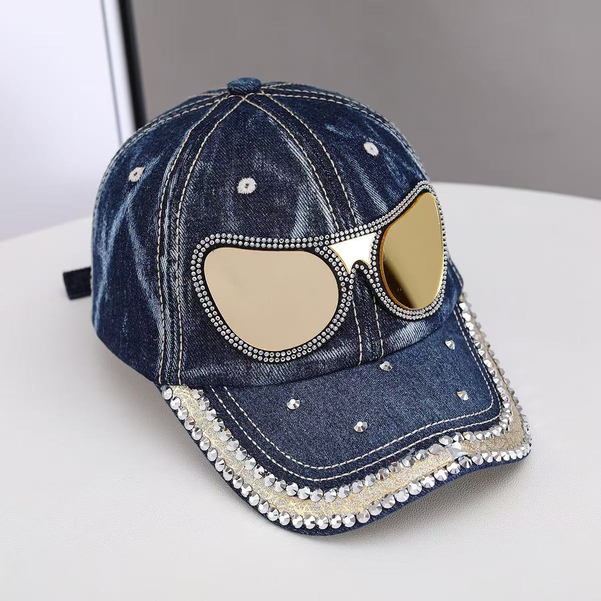 Denim Personalized Sunglasses Baseball Cap Fashion Rhinestone Curved Brim Cap тёмно-синий