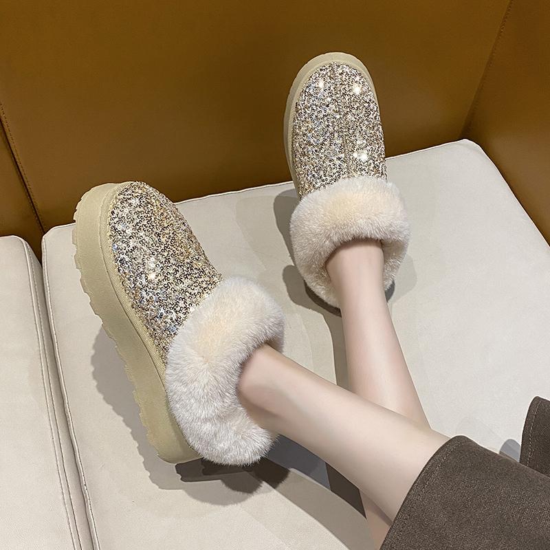 Damenmode Dicke Sohle Schneestiefel Winter Warm Glitzer Upgrade-Version Wintermode Paillettendesign Gummimaterial Bequem