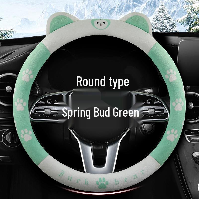 Winter Cartoon Plush Steering Wheel Cover, Fits 37-38CM