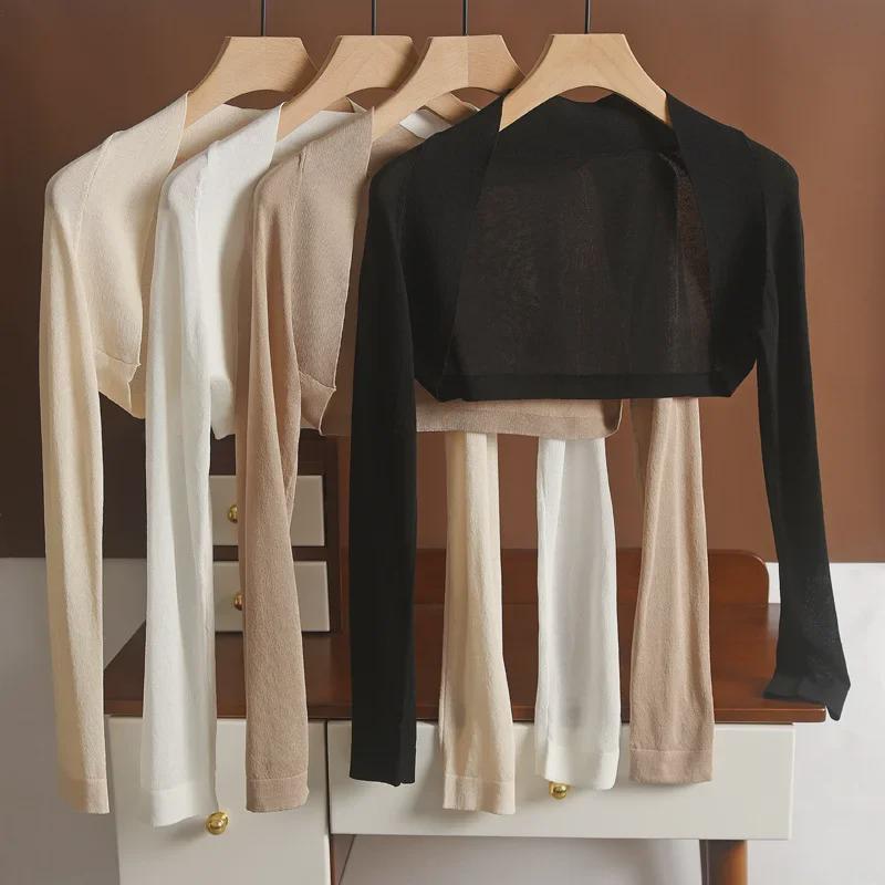 Women's Summer Ice Silk Linen Cardigan & Skirt Set - Sun Protection, Ultra-Short Jacket, Long-Sleeve Shawl