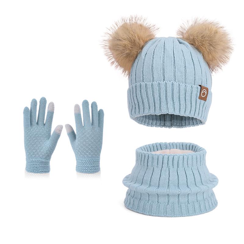 Children's Winter Knit Set: Pom-Pom Hat, Fleece-Lined Gloves, and Scarf for Boys and Girls