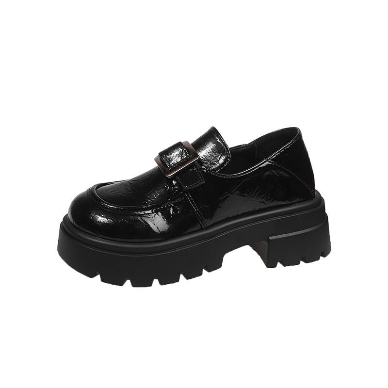 

Платформенные черные туфли женские 2024 новые осенне-зимние увеличивающие рост ретро британский стиль jk маленькие кожаные туфли с юбкой одинарные туфли 35 чёрный