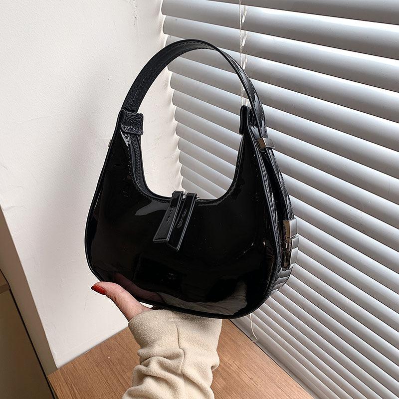 Popular women's bags spring and summer new simple and fashionable glossy shoulder bags underarm bags moon bags
