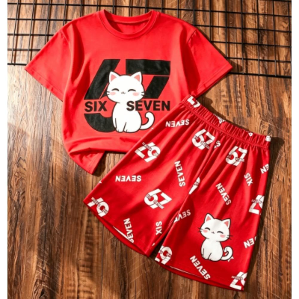 

Kids Set Fun 67 Number Printed Kids T-shirt and Shorts 2 Piece Set Summer Street Casual Outdoor Sports Boy s and Girl s T-shirt Sets 100
