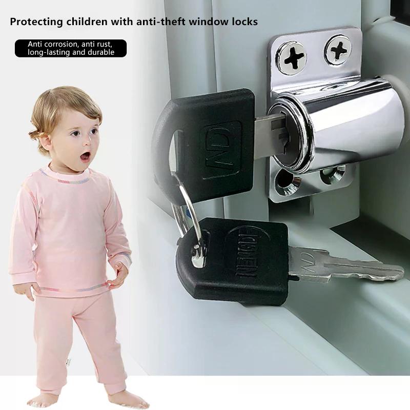 2 Keys 1 Set Sliding Door Window Locks With Baby Child Safety Protection Door Security Lock Catches Push-pull Window Limiter