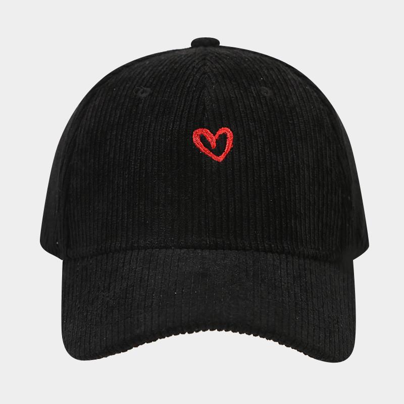 Small Love Heart Embroidered Corduroy Baseball Cap With Sun Protection For Women