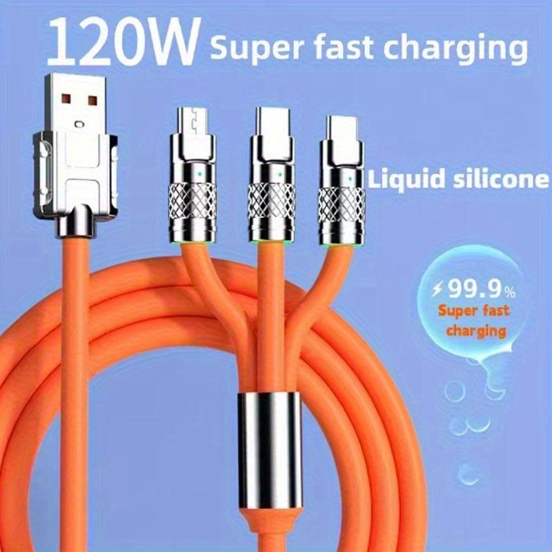 4FT Multi Charging Cable, 3 in 1 Multiple Charger Cable 3 Port IP/Type-C/Micro, Braided Universal Phone Charger Cord with Type-C