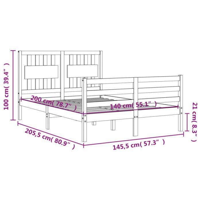 VidaXL Bed Frame with Headboard White 140x200 Cm Solid Wood 3194312