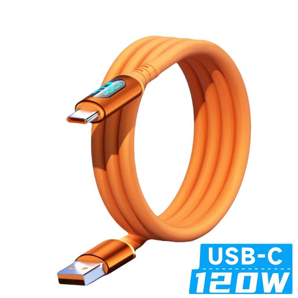 

120 Вт 6 А USB C к Type C Быстрая зарядка USB к Type C Светодиодный цифровой дисплей Кабель для передачи данных для iPhone Samsung Huawei Xiaomi Зарядные кабели 1m