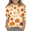 Camiseta Informal de Manga Tres Cuartos con Cuello Redondo y Estampado de Halloween para Niños Niñas Ajuste Cómodo Tejido Suave Ropa de Temporada