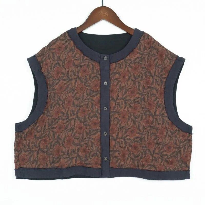 Johnature Veste din bumbac cu imprimeuri florale pentru femei Paltoane cu gât O nasturi de primăvară în stil chinezesc de înaltă calitate.