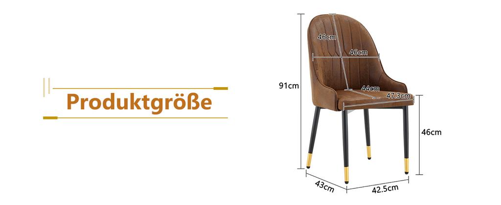 Set of 2 Dining Chairs with Brown Technology Fabric, Lightning Pattern Backrest, Thickened, Highly Elastic Padding, Sturdy Metal Frame