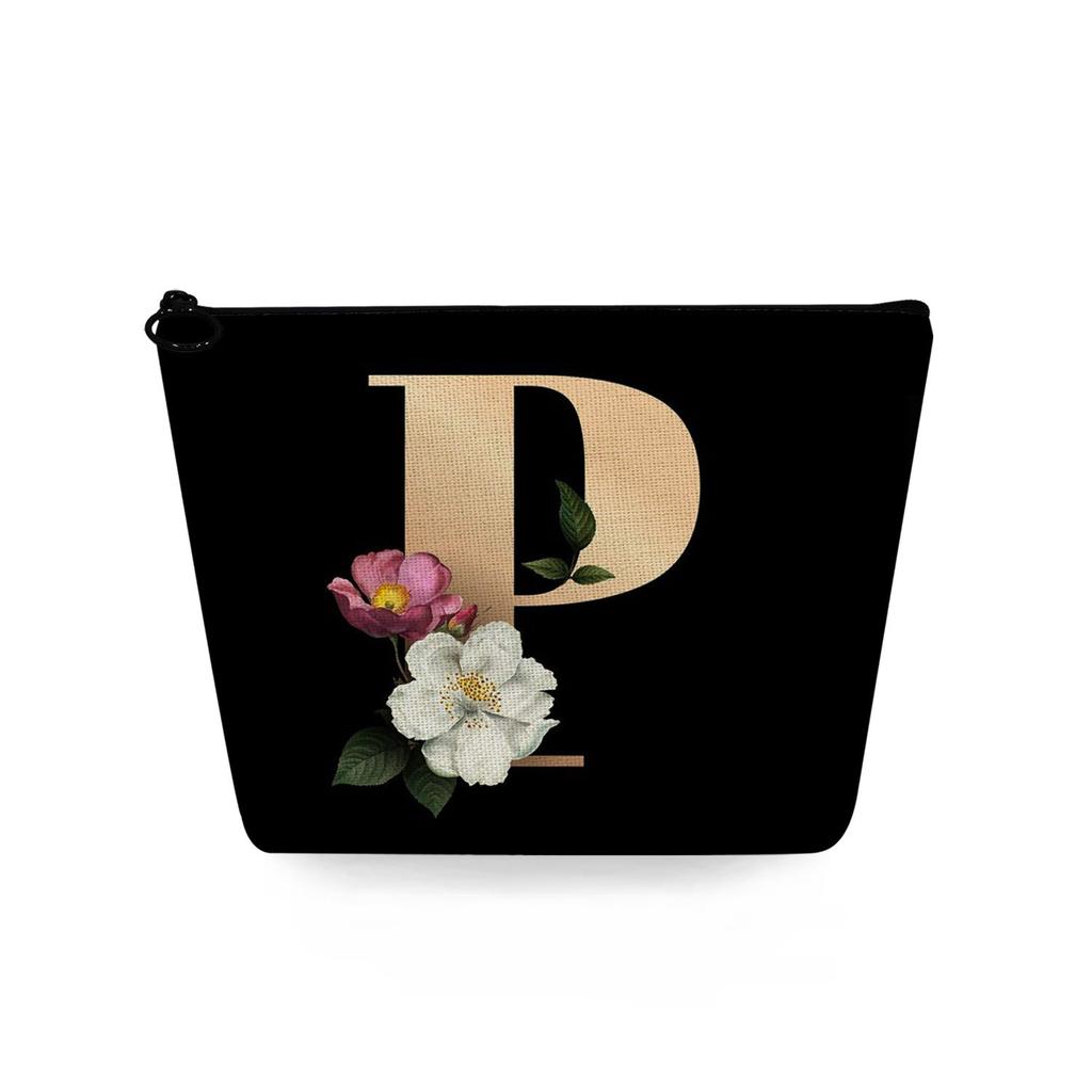 Women Black background letters Print Cosmetic Bag Toiletries Organize Travel Storage Case 6729 KTB