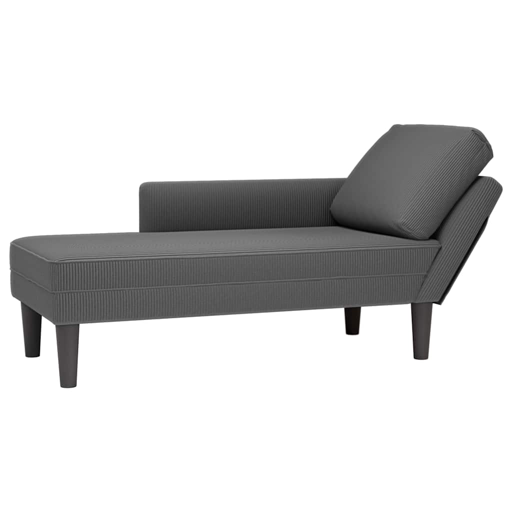 Chaise longue in tessuto a coste grigio scuro con cuscino