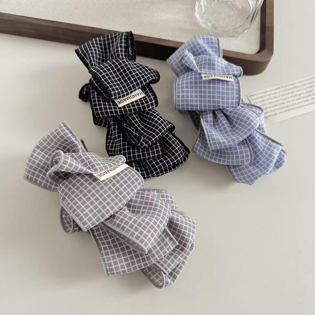 Korean Plaid Bow Banana Clip: Gentle, Non-Slip Hair Accessory for Ponytails